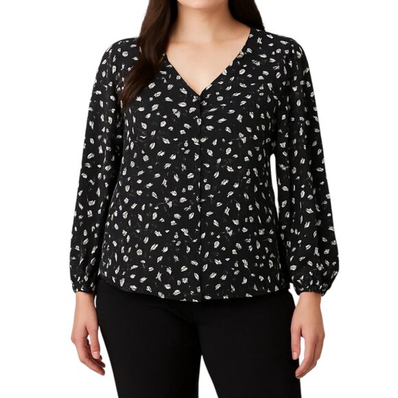 Lush Women's Black & Ivory Abstract Print Button Front Blouse Size XXL NWOT - Picture 1 of 14
